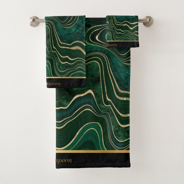 LUXURIÖSE EMERALD GREEN MARBLE GOLD CUSTOM BADHANDTUCH SET (Insitu)