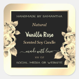 Luxuriöse Floral Black Gold Packaging Labels Quadratischer Aufkleber