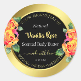 Luxuriöse Floral Gold Black Product Packaging Labe Runder Aufkleber