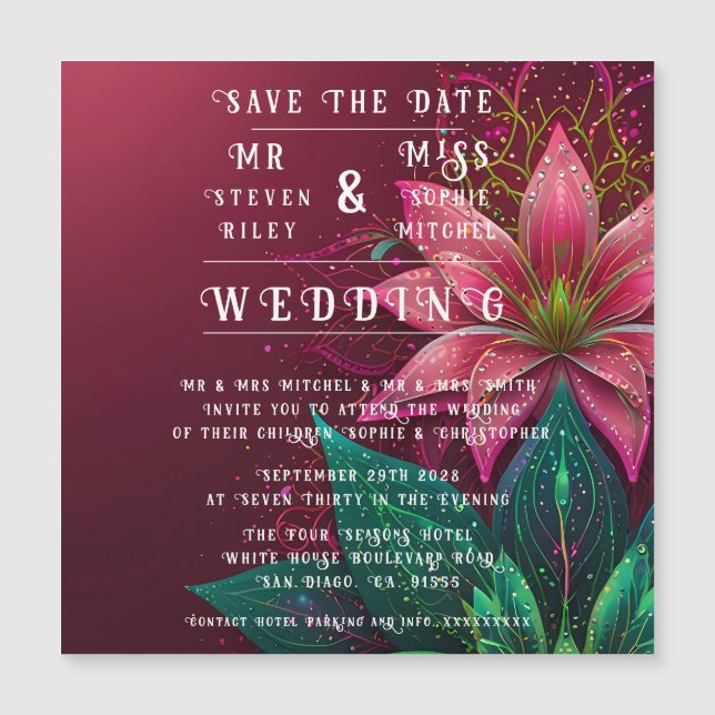 Luxuriöse Floral Wedding Invitation Suite Magneteinladung (Vorderseite)