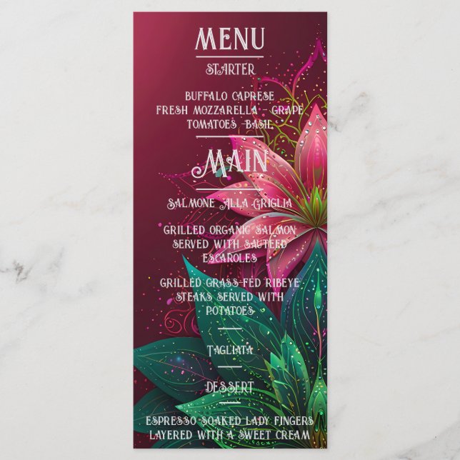 Luxuriöse Floral Wedding Invitation Suite Menükarte (Vorderseite)