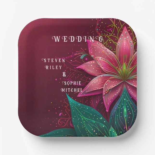Luxuriöse Floral Wedding Invitation Suite Pappteller (Vorderseite)