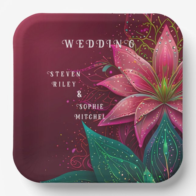 Luxuriöse Floral Wedding Invitation Suite Pappteller (Vorderseite)