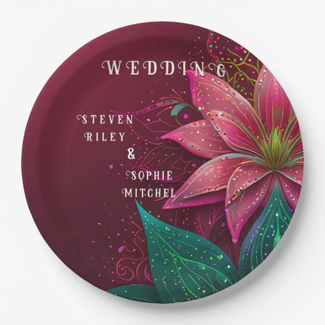 Luxuriöse Floral Wedding Invitation Suite Pappteller (Vorderseite)