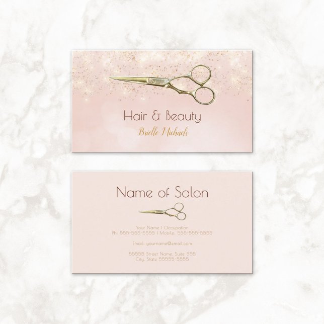 Luxuriöse Friseur Salon Gold Glitzer Romantischer  Visitenkarte (Luxury Hair Salon Gold Glitter Romantic Pink Bokeh Business Cards)
