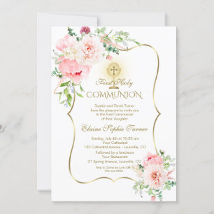 Luxuriöse Frühlingsblüte Floral Gold Heilige Kommu Einladung