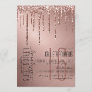 Luxuriöse Funkelnd Rose Gold Glitzer Tropfen Sweet Einladung