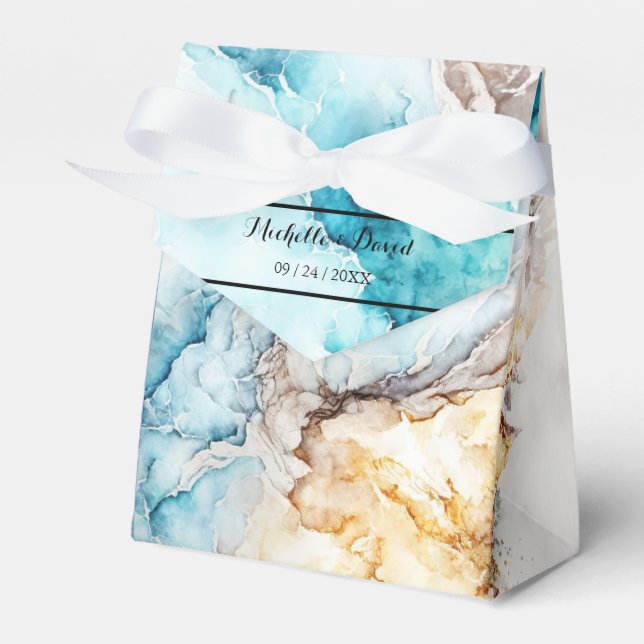 Luxuriöse Gastgeschenk Hochzeit aus blau und goldf Geschenkschachtel (Vorderseite)
