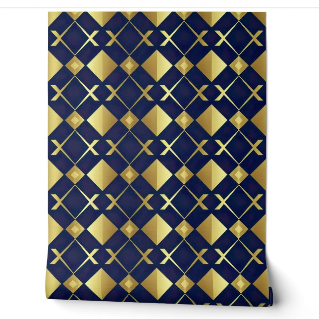 Luxuriöse Geometrie aus Gold und Navy Tapete (Abrollen)
