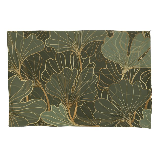 Luxuriöse Ginkgo Gold Line Art Kissenbezug (Vorderseite)