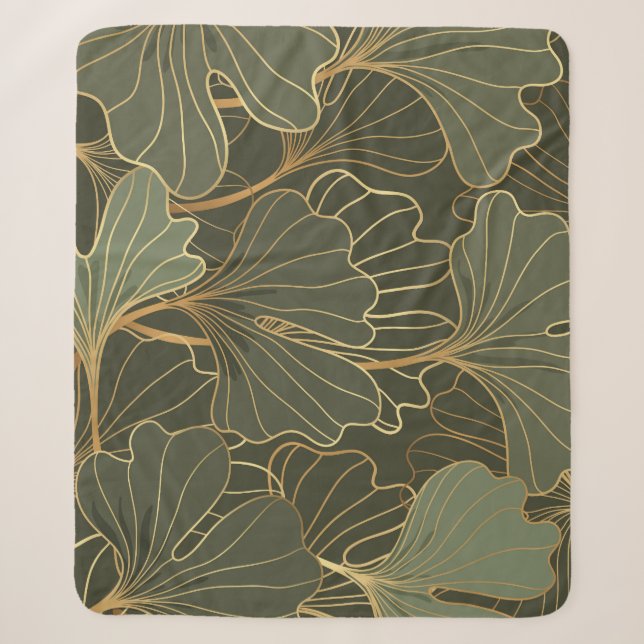 Luxuriöse Ginkgo Gold Line Art Sherpadecke (Vorderseite)