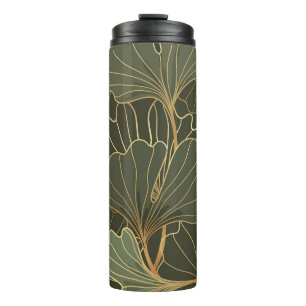 Luxuriöse Ginkgo Gold Line Art Thermosbecher