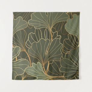 Luxuriöse Ginkgo Gold Line Art Wandteppich