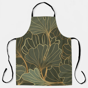 Luxuriöse Ginkgo-Gold-Linienkunst Schürze