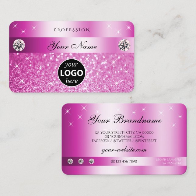 Luxuriöse Girly Pink Glitzer Sparkling Stars Logo  Visitenkarte (Vorne/Hinten)