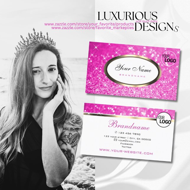 Luxuriöse Girly Pink Glitzer Sparkling Stars Logo Visitenkarte (Von Creator hochgeladen)