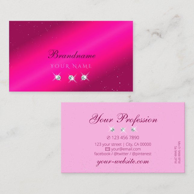 Luxuriöse Girly Pink Sparkle Stars Visitenkarte (Vorne/Hinten)