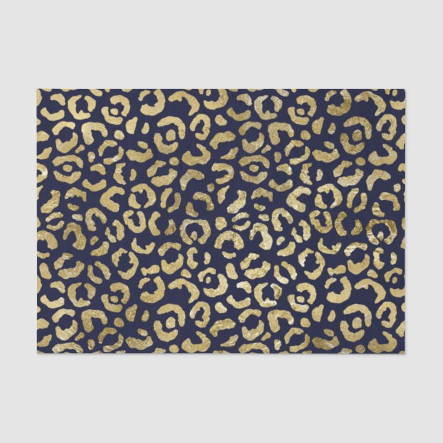 Luxuriöse Glam Gold Navy Leopard Print Seidenpapier (Vorderseite)