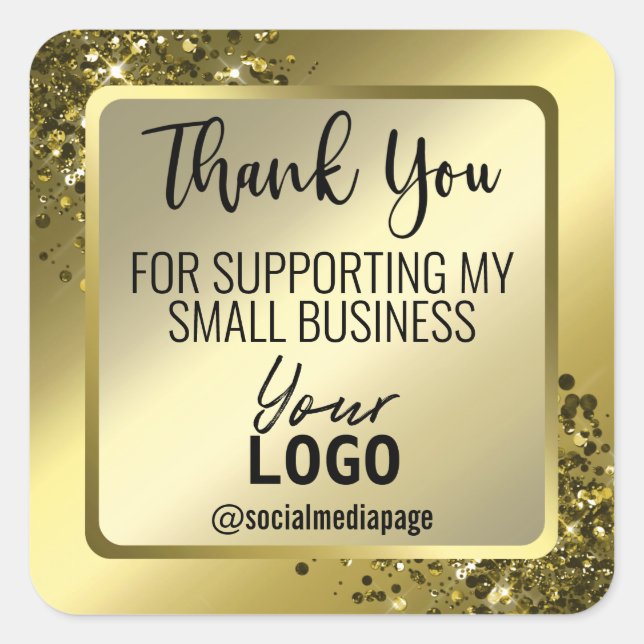 Luxuriöse Glam Gold Vielen Dank Ihr Business-Logo Quadratischer Aufkleber (Vorderseite)