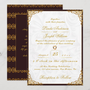 Luxuriöse Glamour Gold Border & Nordic Blume Weddi Einladung