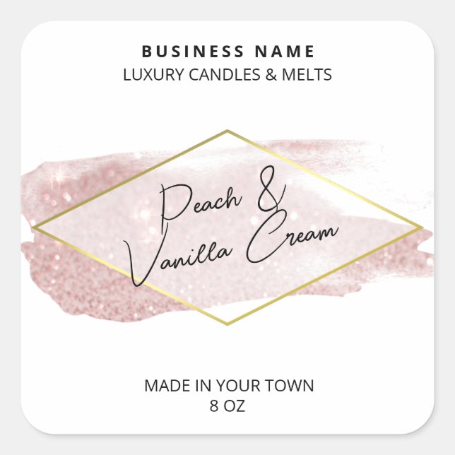 Luxuriöse Glitzer Candle Product Labels Quadratischer Aufkleber (Vorderseite)