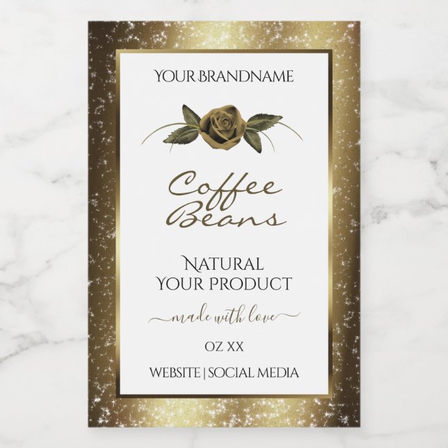 Luxuriöse Glitzer-Etiketten aus White und Gold Bro Lebensmitteletikett (Einzelnes Label)