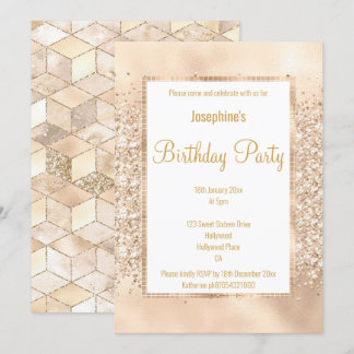 LUXURIÖSE GLITZER GEO CHAMPAGNE & GOLD INVITATION EINLADUNG