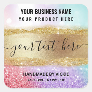Luxuriöse Glitzer Pink Blue Lila Product Labels Quadratischer Aufkleber