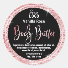 Luxuriöse Glitzer Rose Gold Black Body Butter Labe Runder Aufkleber
