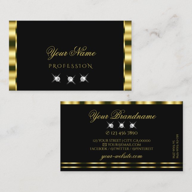 Luxuriöse Gold Black Sparkling Diamonds Glamour Visitenkarte (Vorne/Hinten)