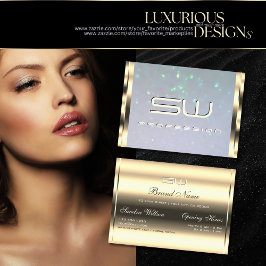 Luxuriöse Gold Blue Pearl Glitzer und 3D Initialen Visitenkarte