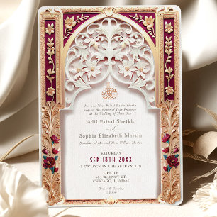Luxuriöse Gold Burgundy Islamische Hochzeit Arabes Einladung