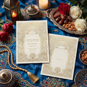 Luxuriöse Gold Damast Arabeske Muslimische Hochzei Einladung