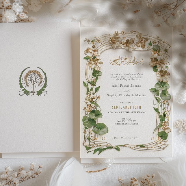 Luxuriöse Gold Floral Islamic Wedding Suite Einladung (Von Creator hochgeladen)