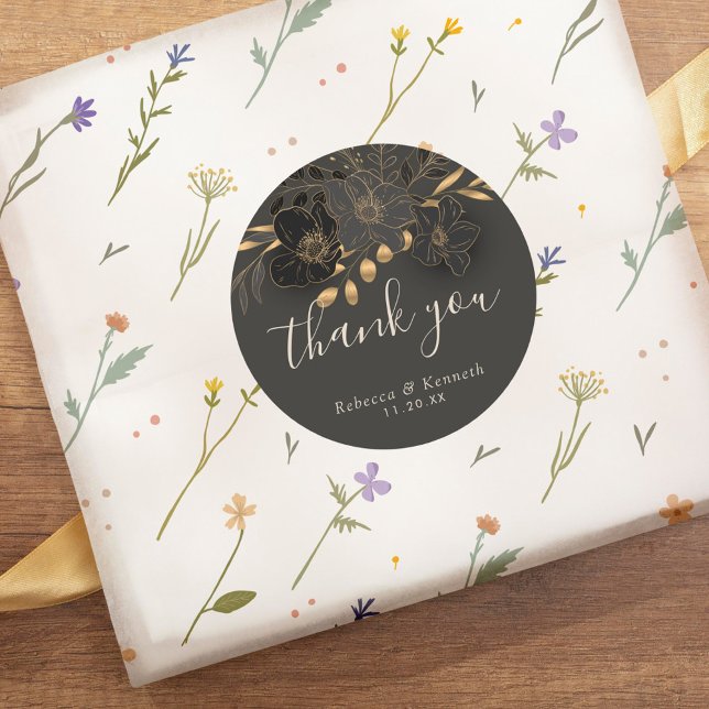Luxuriöse Gold Floral Minimalistisch Wedding Viele Runder Aufkleber (Von Creator hochgeladen)
