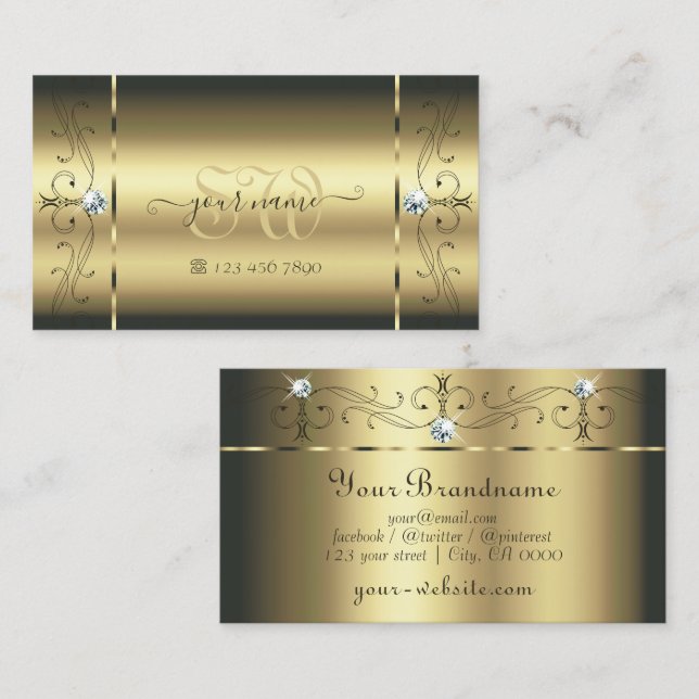 Luxuriöse Gold gequiggled Jewels Monogram Glamour Visitenkarte (Vorne/Hinten)