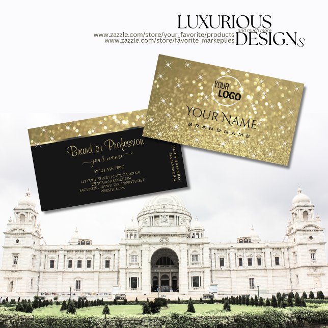 Luxuriöse Gold Glitzer Luminous Stars Logo Visitenkarte (Von Creator hochgeladen)