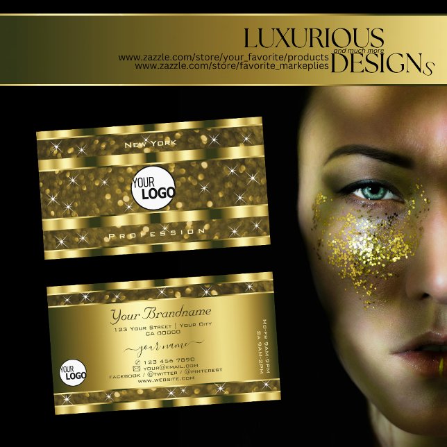 Luxuriöse Gold Glitzer Luminous Stars Logo Visitenkarte (Von Creator hochgeladen)