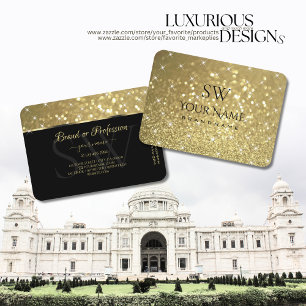 Luxuriöse Gold Glitzer Luminous Stars und Initial Visitenkarte