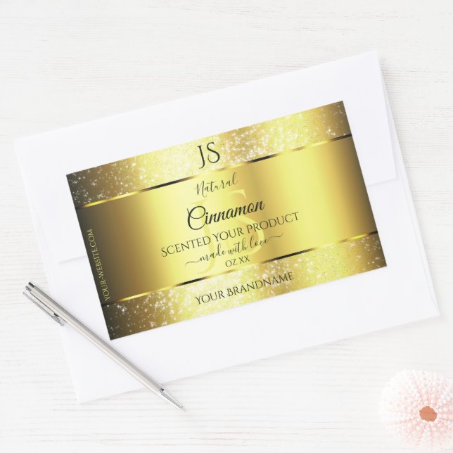 Luxuriöse Gold Glitzer Produktkennzeichnung mit Mo Rechteckiger Aufkleber (Umschlag)