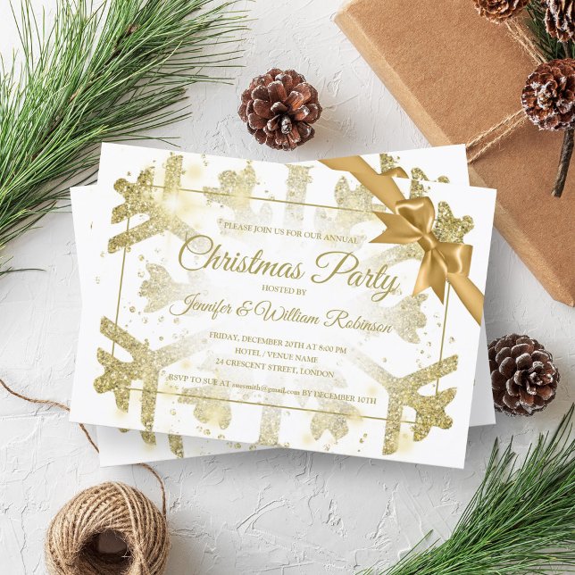 Luxuriöse Gold Glitzer Xmas Holiday Ribbon Einladung (Luxurious Gold Glitter Xmas Holiday Ribbon Invitation)