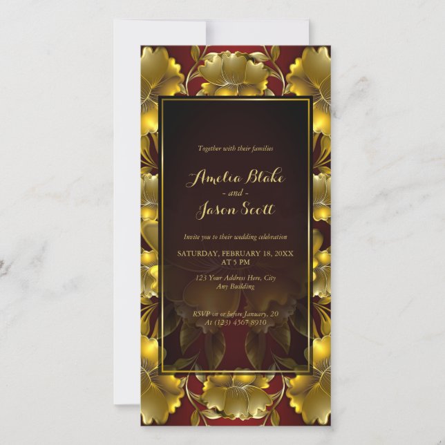 Luxuriöse Gold Gravur Floral Digital Einladung (Vorderseite)