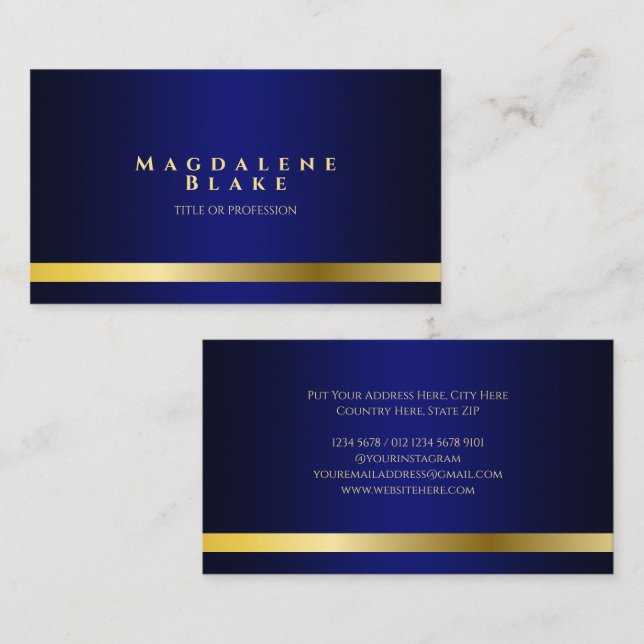Luxuriöse Gold Line Minimalistisch Royal Blue Visitenkarte (Vorne/Hinten)