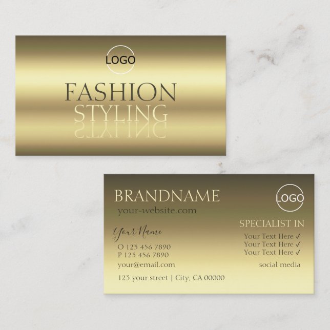Luxuriöse Gold Modern Mirror Schriftart Chic mit L Visitenkarte (Vorne/Hinten)