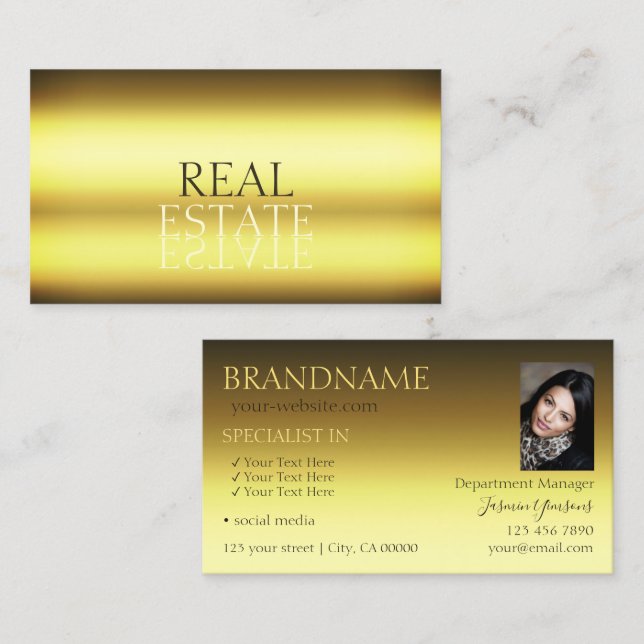 Luxuriöse Gold Modern Mirror Schriftart Stilvoll m Visitenkarte (Vorne/Hinten)