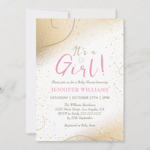 Luxuriöse Gold & Pink Girl Baby Dusche Einladung