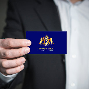 Luxuriöse Gold Royal Emblem Initial on Blue Visitenkarte