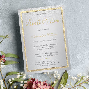 Luxuriöse Gold Silber Glitzer Farbverlauf Sweet 16 Einladung