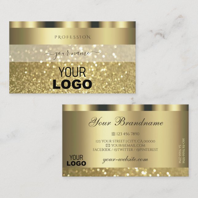 Luxuriöse Gold Sparkling Glitzer Add Logo Shimmeri Visitenkarte (Vorne/Hinten)