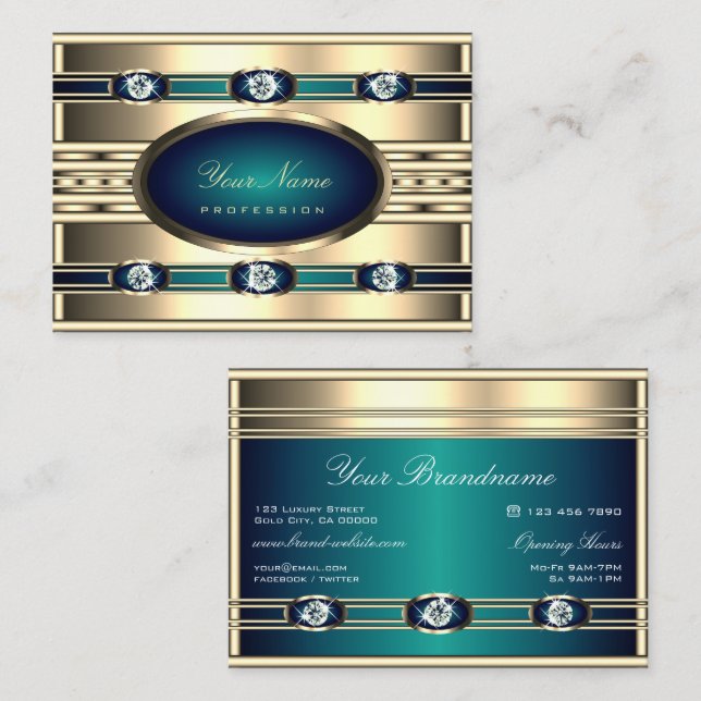 Luxuriöse Gold- und Blautöne mit Imitaten Rhinesto Visitenkarte (Vorne/Hinten)